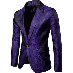 Mens Slim Fit Paisley Suit Single Breasted Party Suit Jacket 1 Button Sport Coat